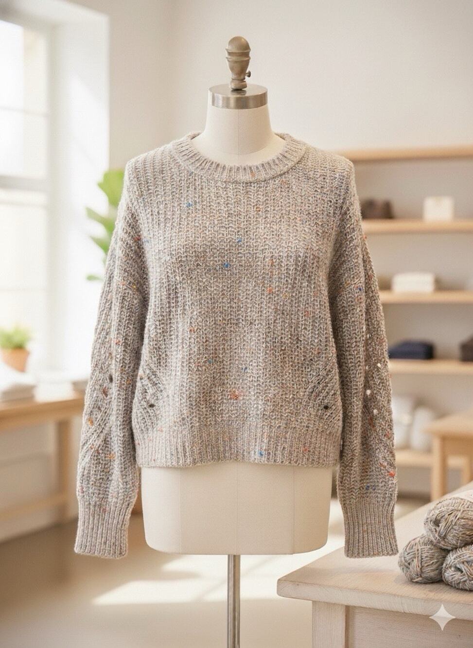J. Crew Point Sur Multi Color Chunky Ribbed Crewneck Sweater Size Small